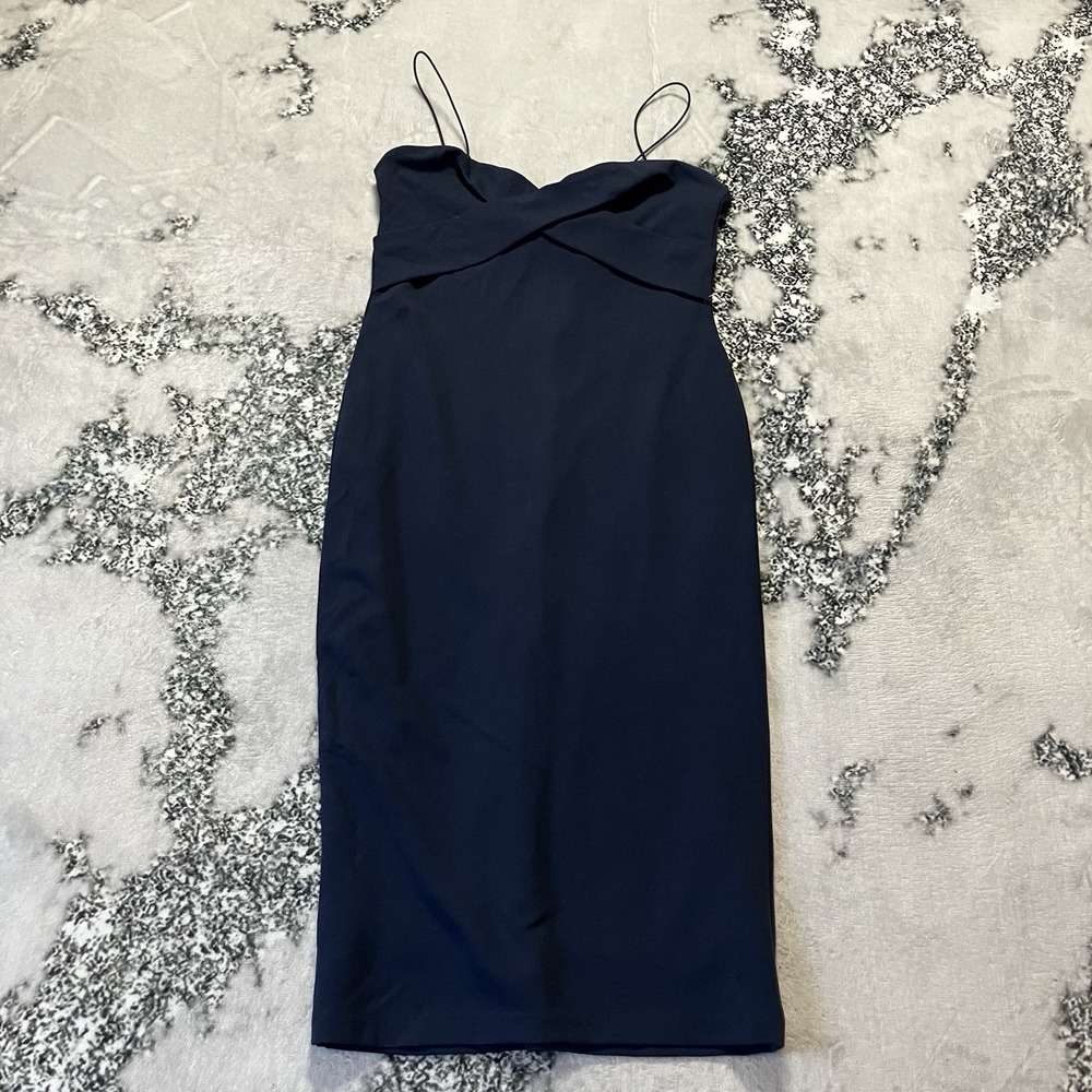 Love By Design Dress Womens Size Medium Navy Blue Cross Front Midi Strappy